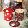2pcs Decorative Christmas Candy Boxes Handheld Round Bucket Portable Sweets Tins with Handle for Family Gathering