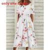 Summer Casual Women Dress With Floral Print And Large Skirt For Daily Wear