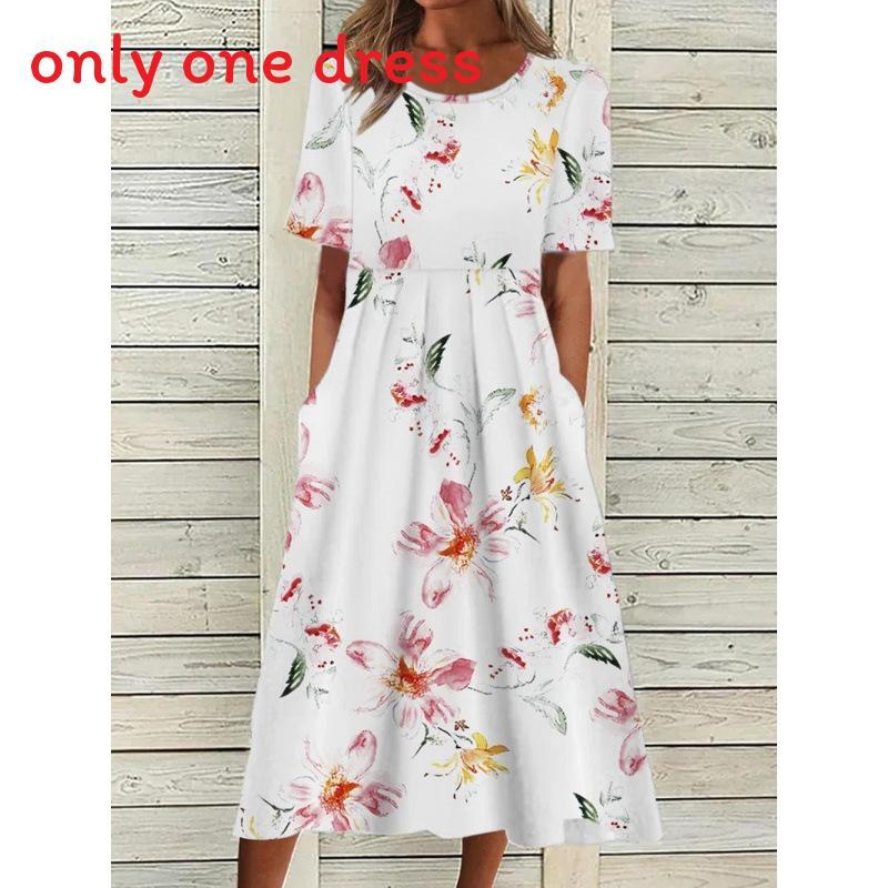 Summer Casual Women Dress With Floral Print And Large Skirt For Daily Wear