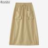 ZANZEA Women Casual Elastic Waist Loose Summer Midi Skirts