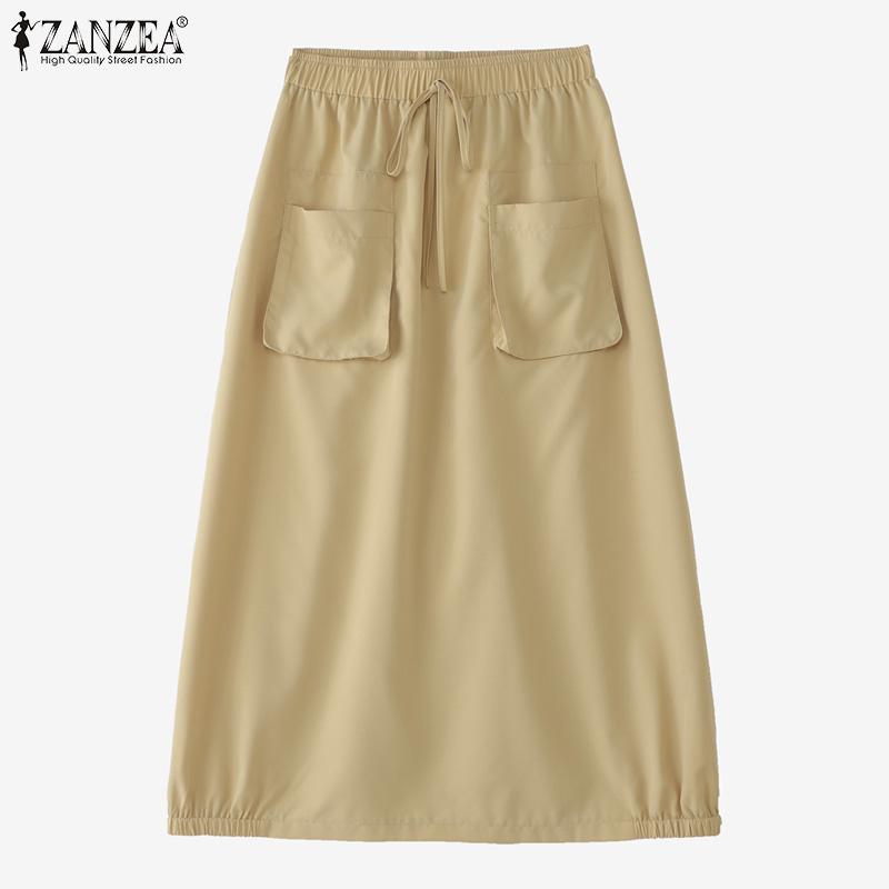 ZANZEA Women Casual Elastic Waist Loose Summer Midi Skirts