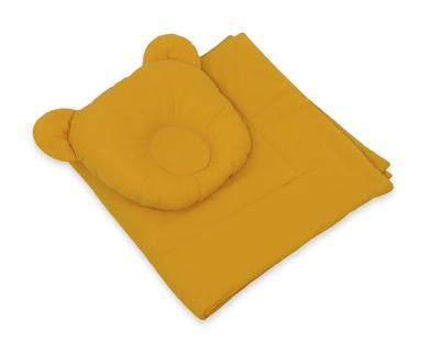 Baby Bedding with Filling, Duvet and Contoured Pillow Teddy Bear - 2-piece Set - Mustard