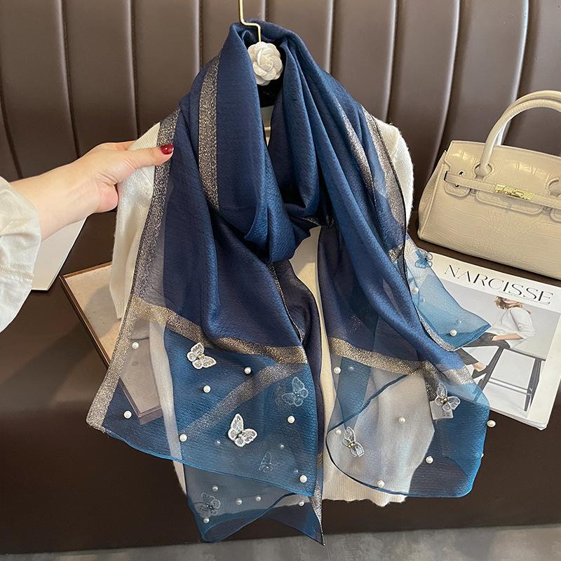 Luxus Seidenschal Schal für Frauen Design Stickerei Blumen Hijab Wraps Bufandas Weibliches Kopftuch Fouloud Echarpe