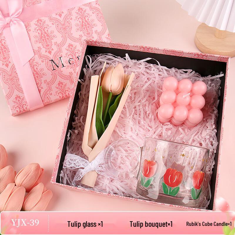 Glass Cup, Tulip & Scented Candle Gift Set