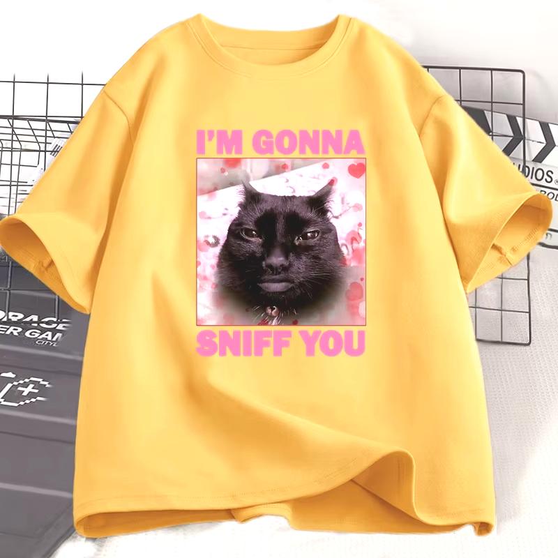 Im Gonna Sniff You Funny Cat Meme Tee Shirt for Woman and Man Brainrot Cats T-shirt Silly Joke Unhinged Tshirt Unisex Tee