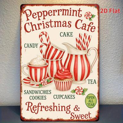 Christmas Wall Art  Christmas Cafe Metal Wall Art     Rustic Iron Sign with Peppermint Theme Refreshing  Sweet Design