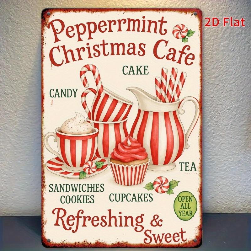 

Christmas Wall Art Christmas Cafe Metal Wall Art Rustic Iron Sign with Peppermint Theme Refreshing Sweet Design 20x30cm（7.8x11.8inch）