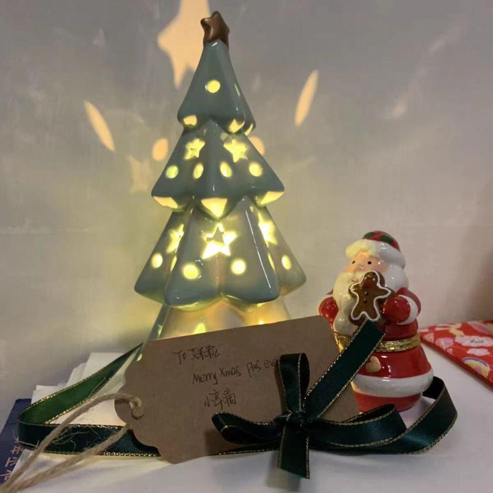 Creative Atmosphere Light Ceramic Projector Lamp Christmas Tree Statue  Festival