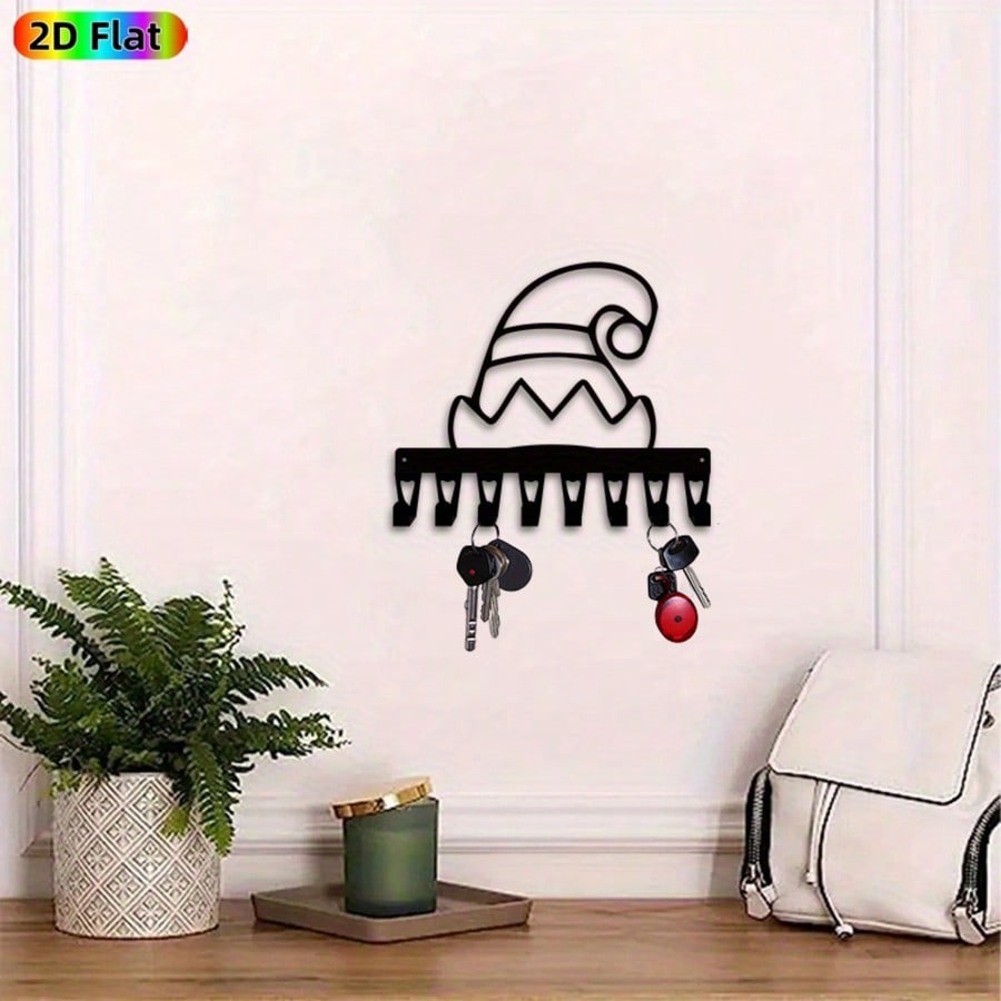 Hand Forged Elf Hat Key Holder Iron Wall Art 8 Hooks Christmas Fantasy Decor Gift