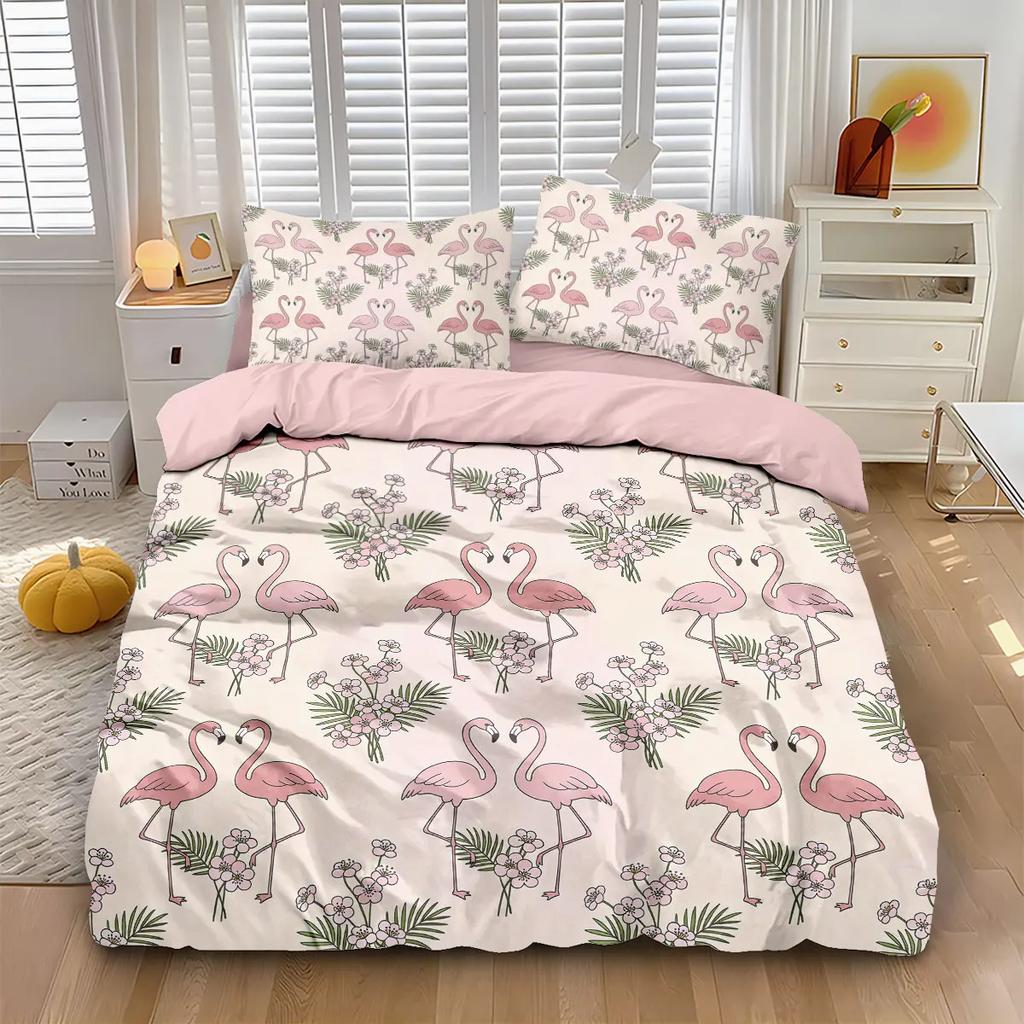 2/3pcs Flamingo Forest Animal Print Coreless Duvet Set,Multi Size Bedroom Bedding Decoration Machine Washable