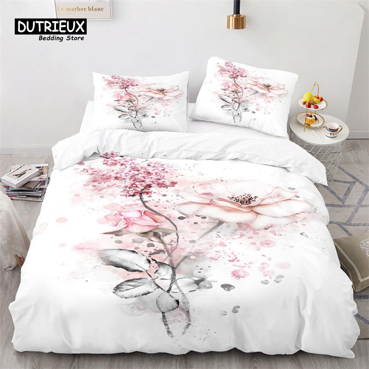 

Pink Floral Duvet Cover Fresh Garden Style Flowers Print Bedding Set Microfiber Luxury Comforter Cover Full For Kids Girls Decor EU single(135x200cm)