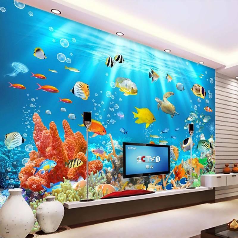 3D Children's Mural Underwater World Fish and Coral Wallpaper Children's Room Background 3D Wall Mural