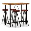 VidaXL Bar Set 5 Pcs Solid Recycled Wood and Genuine Leather Stools 275142