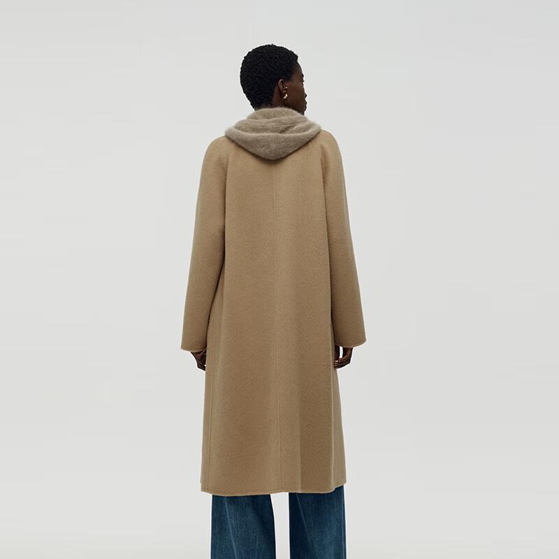 GOELIA Unisex Camel Wool Double-Faced Peak Lapel Coat