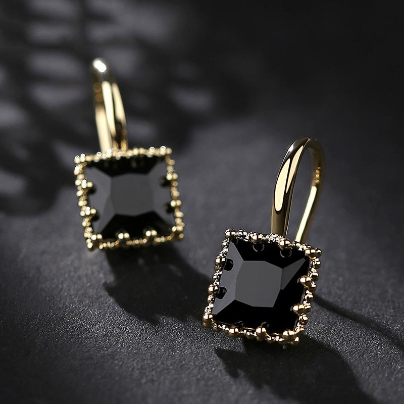 Women Luxury Diamond Square Ear Stud Earrings Vintage Wedding Jewelry Zircon Stone Rhinestone Brief Gift