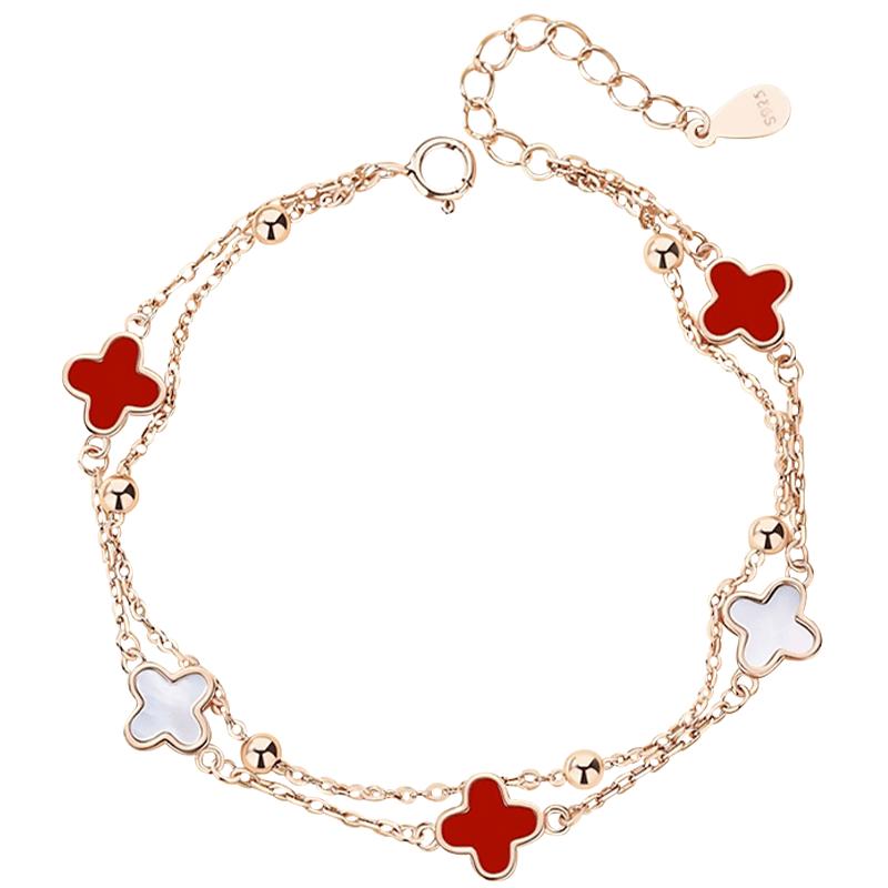 ALLOVE 925 Silver Four-Leaf Clover Bracelet