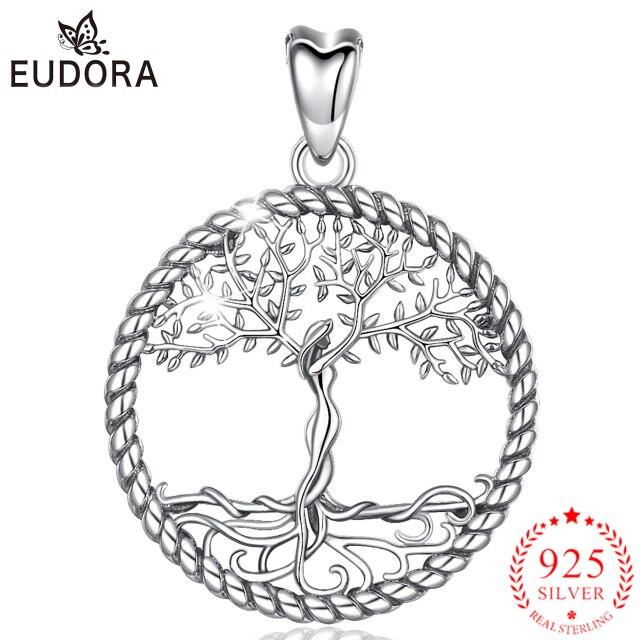 925 Sterling Silver Tree Of Life Pendant Necklace Solid Silver Tree Leaf &Goddess Necklace Vintage Jewelry With Box D475