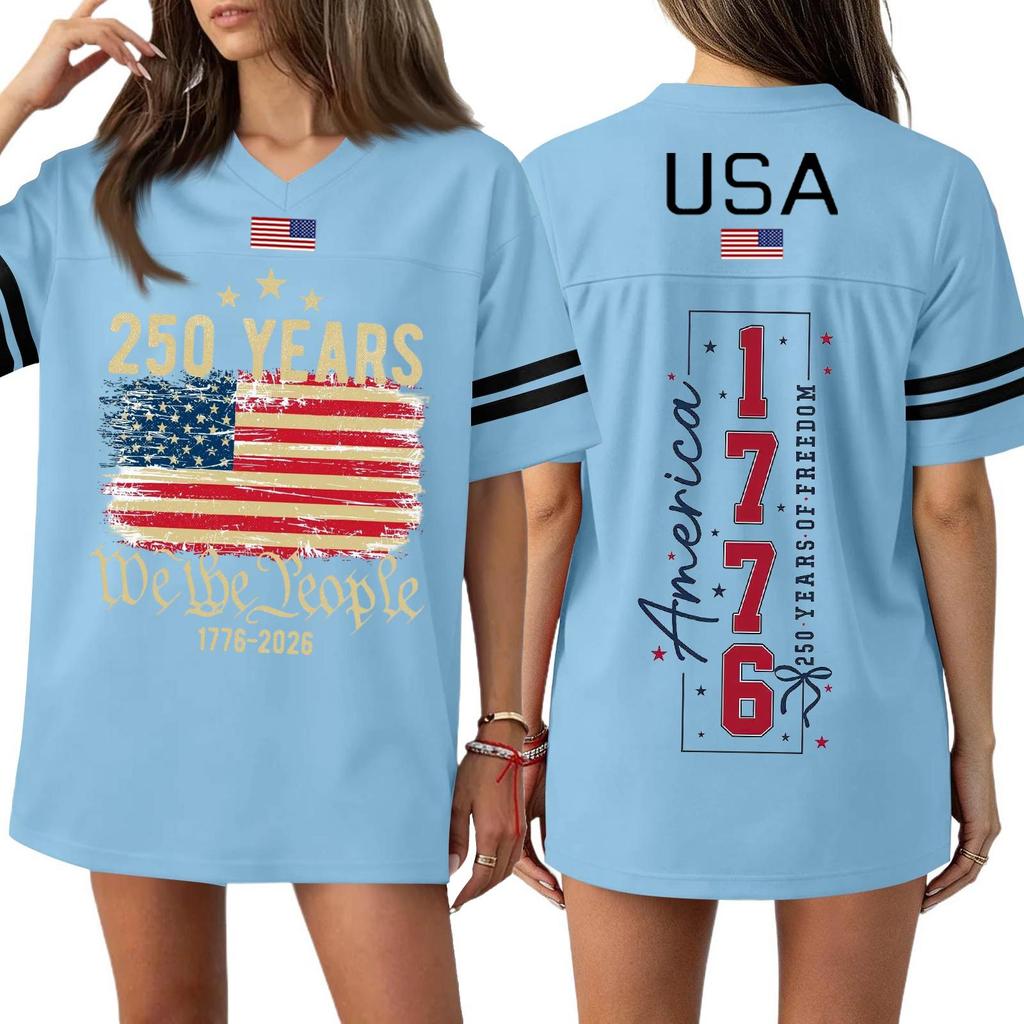 Women's Casual Fashion V-Neck Sports Independence Day Print Short Sleeve Sports T-Shirt Top