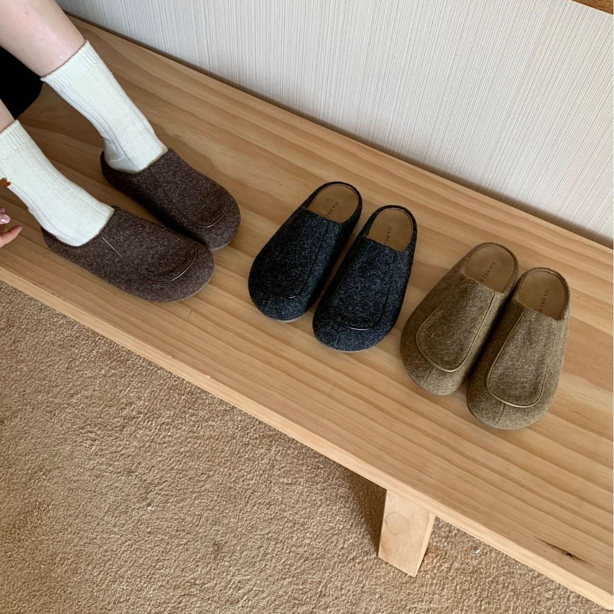 

2025 новая осенняя обувь с круглым носком, повседневная, из шерстяного материала, на полуволоке, на толстой подошве, верхняя одежда, повседневная женская обувь 40