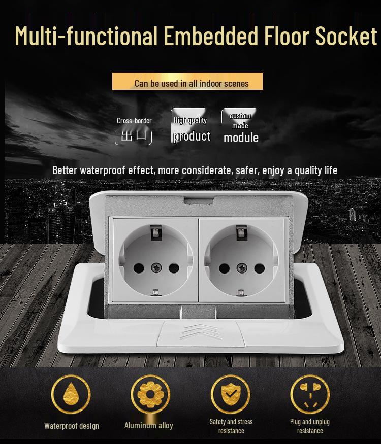 Type 45 Multi-functional Recessed Pop-up Floor Socket with RJ45 and USB, UK and EU Compatible