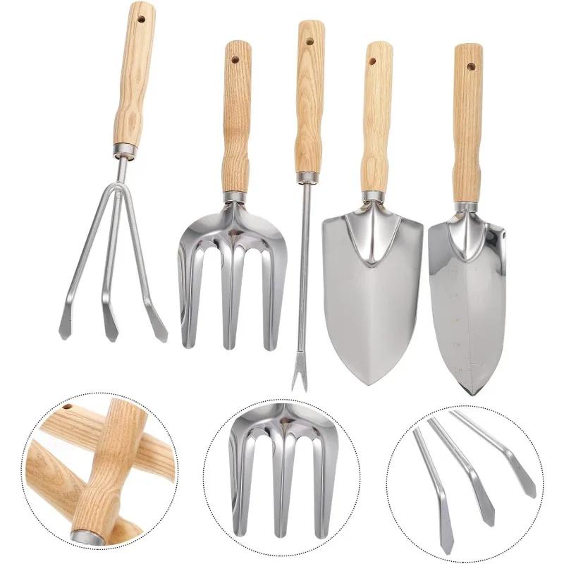 5-teiliges Edelstahl-Werkzeugschaufel-Gartenwerkzeug-Rechenschaufel-Set Topfgemüseschaufel Außenpflanzung Haushaltsgartenwerkzeuge