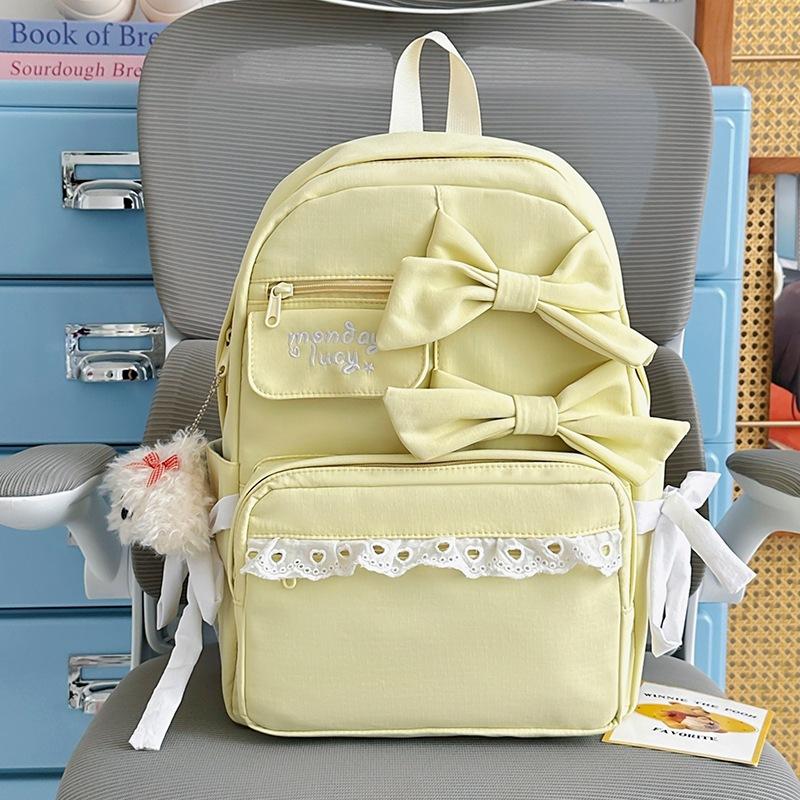 School bag, Japanese style INS cute bow soft girl backpack, high aesthetic academy style, sweet backpack for middle and high school girls