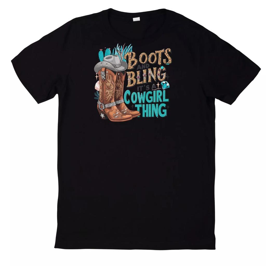 Western Cowgirl Print Cotton T-Shirt-
