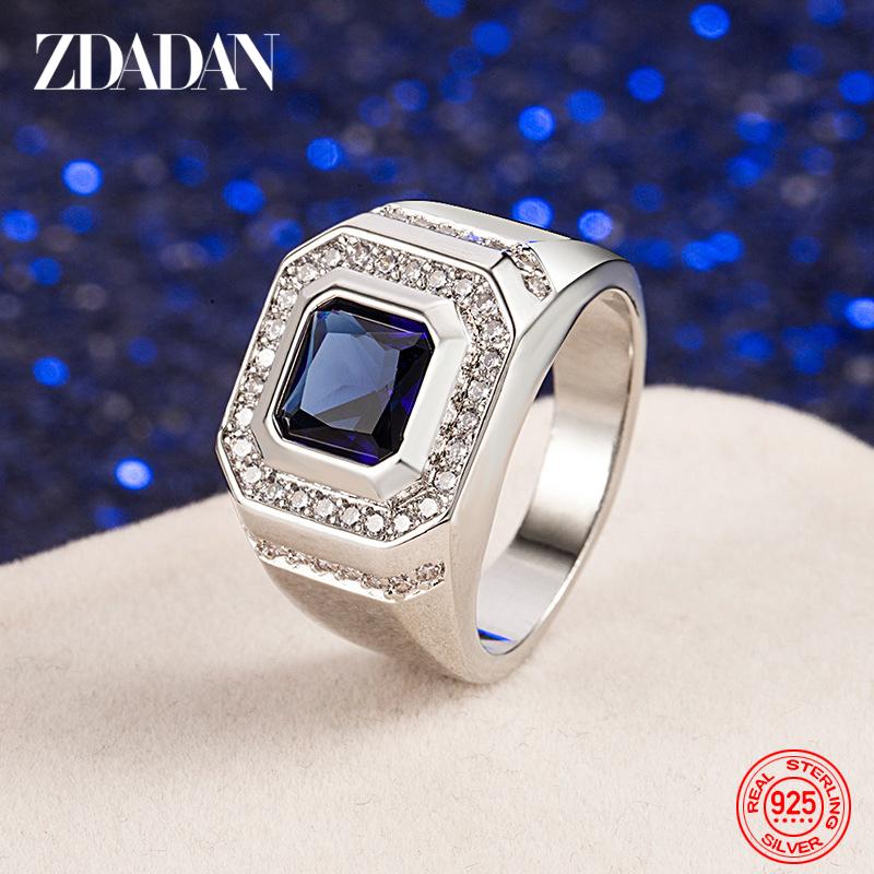 925 Sterling Silver Emerald Finger Rings for Men Fashion Party Jewelry 6 синий