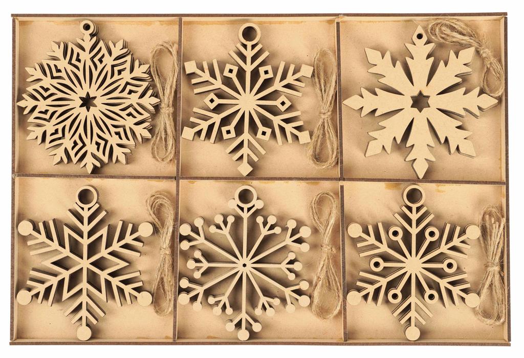 Inkdotpot 18pcs Christmas Ornaments, Unfinished Wooden Laser Cutouts Tree/Bell Shaped Embellishments Hanging Ornament