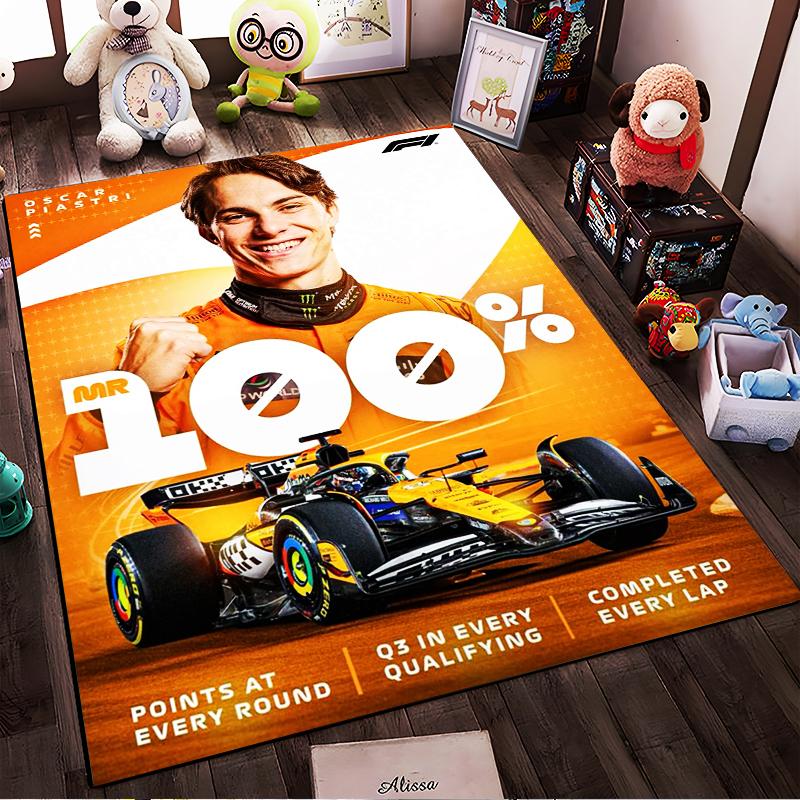 F1 Racing Theme with Driver and Car Design, Non-slip rug suitable for living room and bedroom sofas.