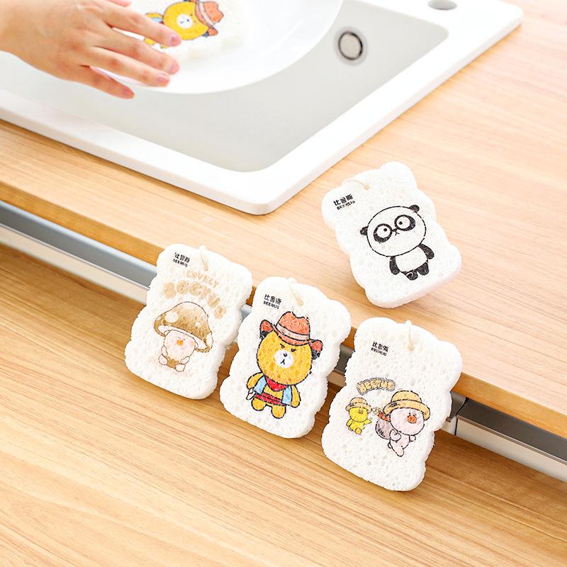 Compressed Wood Pulp Sponge Kitchen Cleaning Sponge Absorbent Non-oil Sponge Magic Wipe Mahjong Pattern Dishwashing Wipe