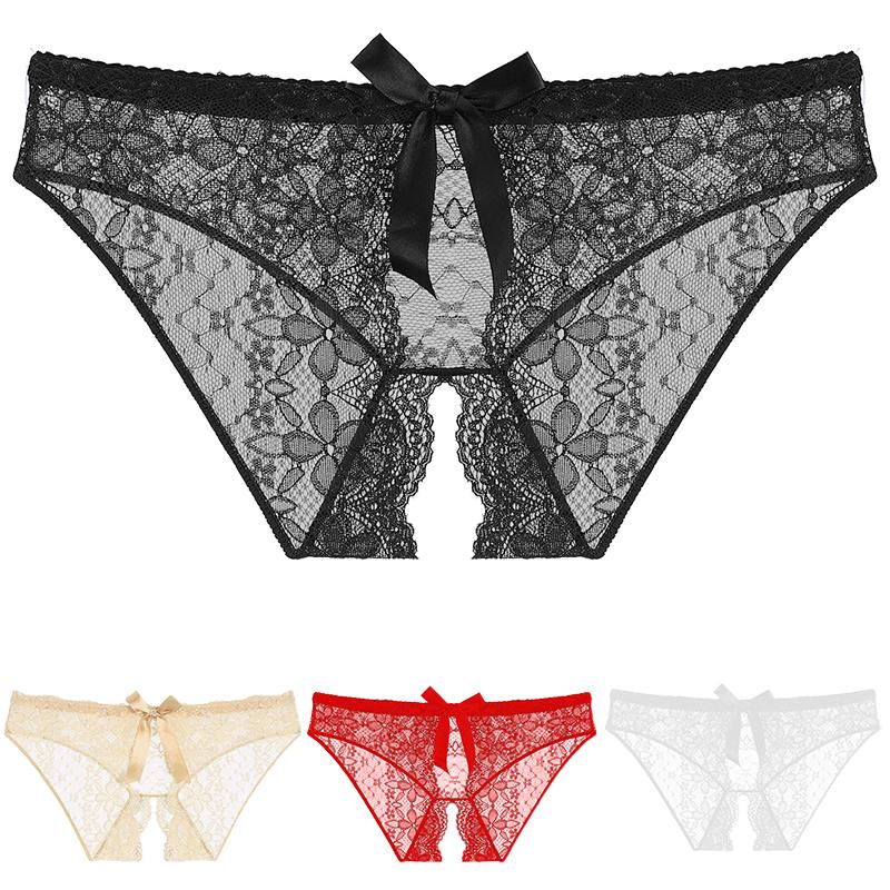 Floral Lace Panties for Women Open Crotch Free To Take Off Underwear Briefs Bow Tie Temptation Sexy Lingerie