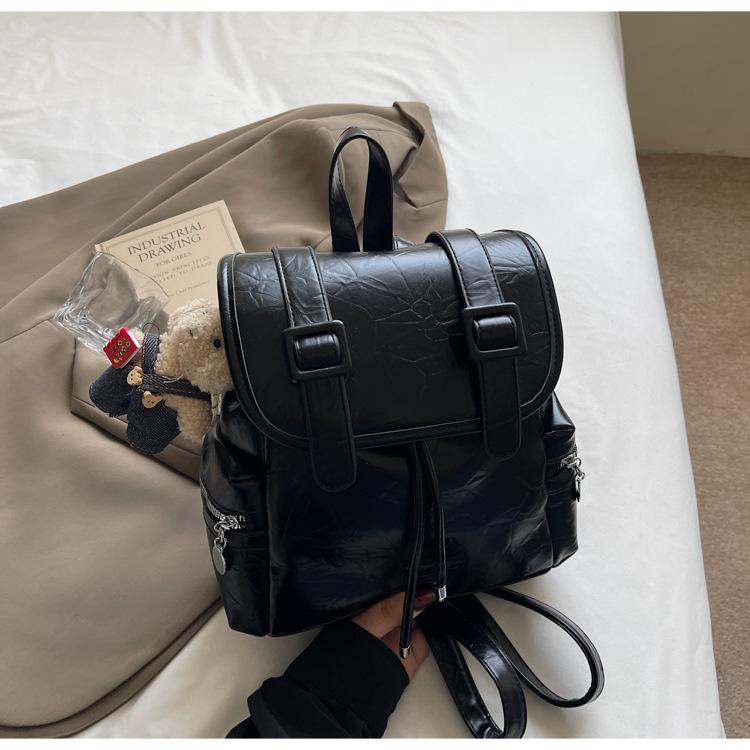 Large Capacity Casual Backpack Women's New College Style Student Schoolbag Simple Leather Travel Backpack