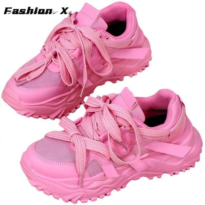 Adidași roz cu platformă pentru cuplu, pantofi cu talpă groasă, femei, bărbați, modă 2025, pantofi groși de lux, adidași de tenis slip-on, adidași casual de primăvară