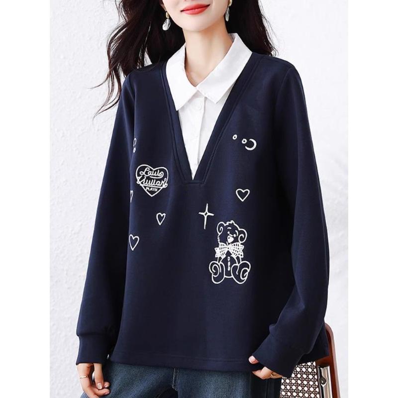 Temperament Modna Urocza Bluza Imitująca Dwuczęściową Jesień 2025 Nowa Luźna Góra dla Kobiet