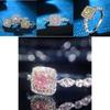 Ring Stone With Pink Zircon Luxury Finger Ring Bride Wedding Couple