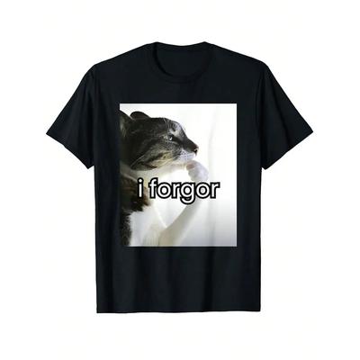Funny Silly Cat Meme I Forgor Cringe Brainrot Meme, Cotton Golf Gift T-Shirts