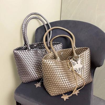 Large-capacity Horizontal Hand-woven Single-shoulder Bag, High-end Vegetable Basket Bag, Casual Tote Bag