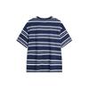 Li Ning Minimalist Versatile Striped Drop Shoulder Round Neck Cotton Summer Short Sleeve T-Shirt Unisex Tops Deep-Navy AHSU655-2