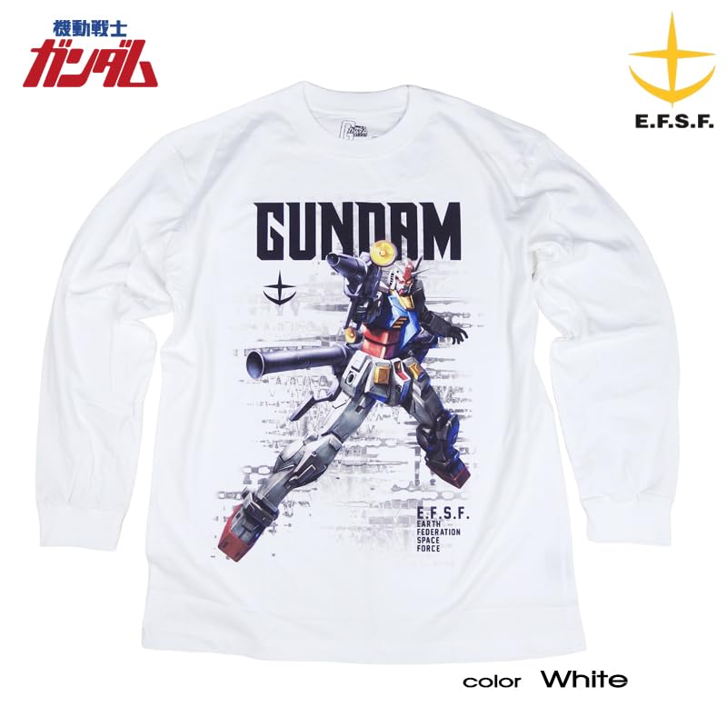 [EVERSOUL] Mobile Suit Gundam Long-Sleeve T-Shirt GUNDAM RX-78-3 Earth Defense Force Mobile Suit Zaku Char Anime Goods Gift Men's White M Size [Parall