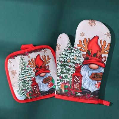 Vánoční kuchyňské rukavice Santa Claus Sněhulák Zvonkový vzor Izolované rukavice Dekorativní dárek Domácí kuchyně Vánoční dekorace
