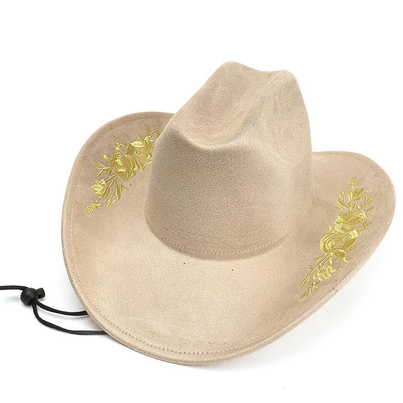 Unisex Retro Denim Floral Embroidery Jazz Hat - Western Ethnic Outdoor Style