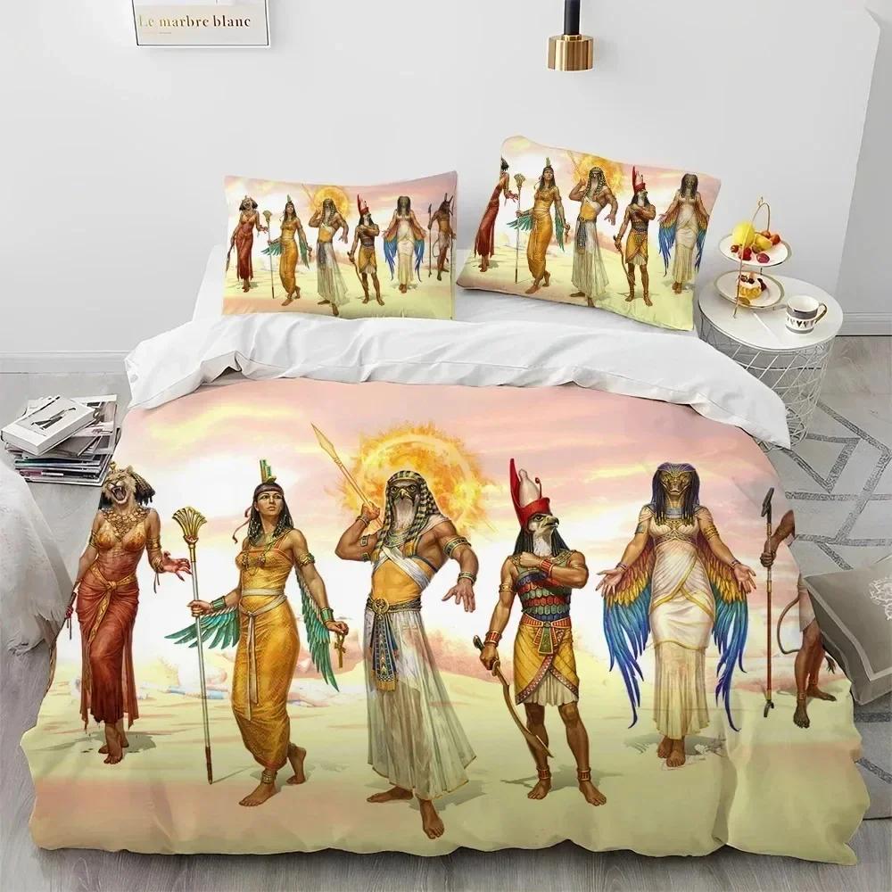 Egyptian Mythology Pharaoh Hieroglyphics Bedding Set Duvet Cover Bed Set Quilt Cover Pillowcase Comforter King Queen Size