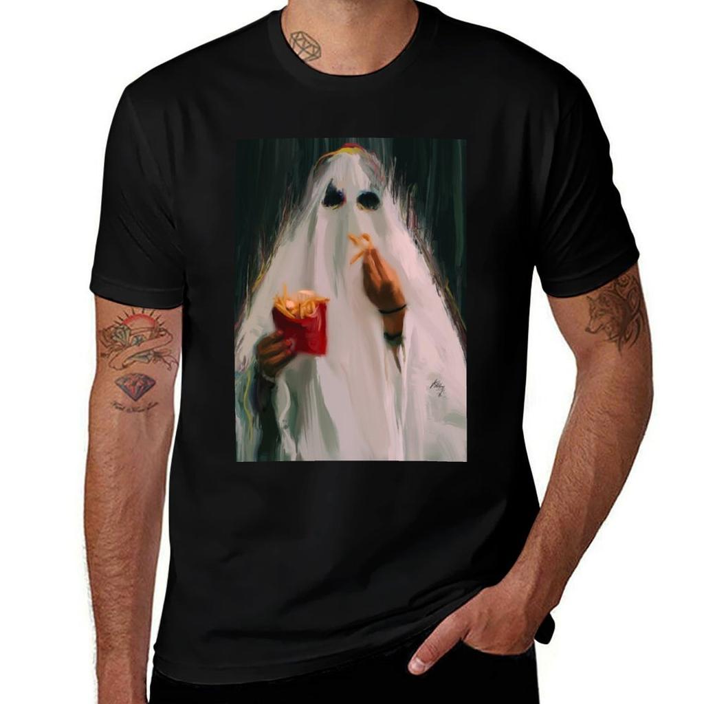 Ghost Eating Drawing By Wonderlandonacid Tshirt Urban Style Casual Short Sleeve Top