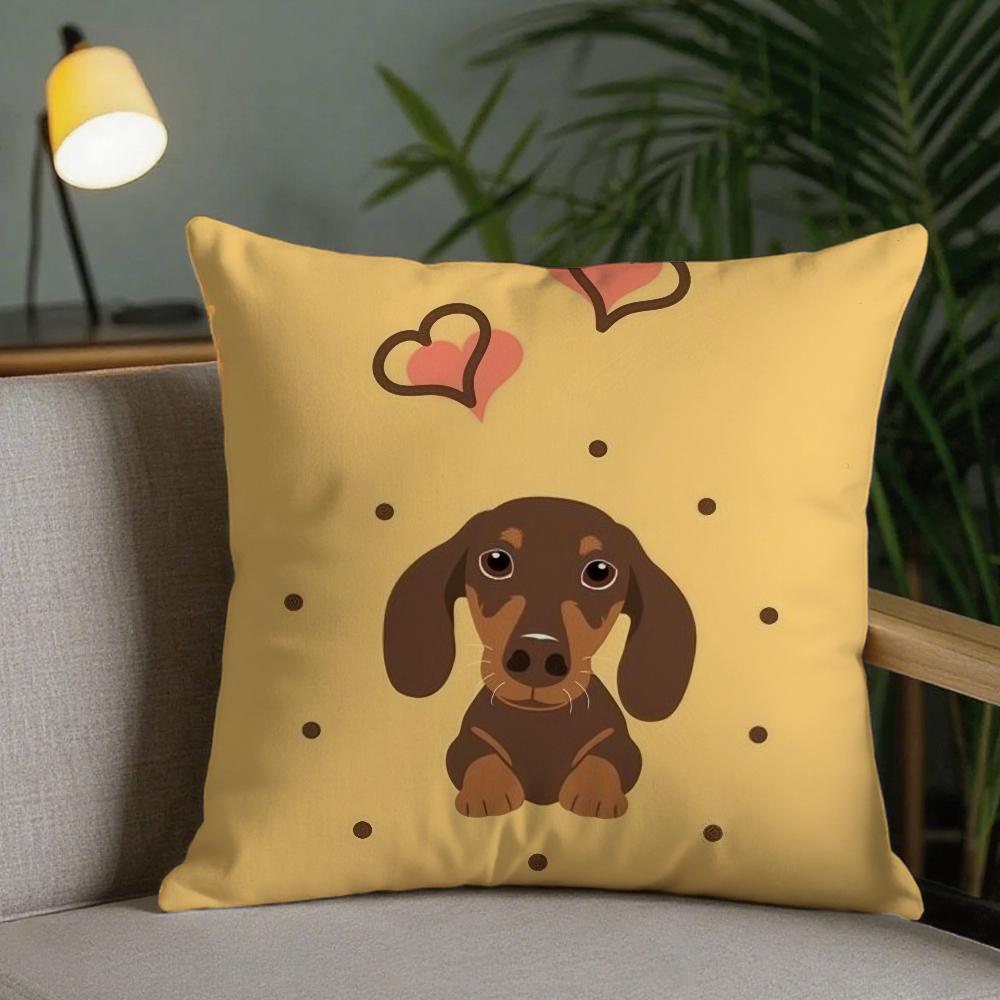 Sausage Dog Dachshund Cute Pillow Case Square DoubleSided Printing Sofa Cushion Cover Pillowcase Bedroom Bedside