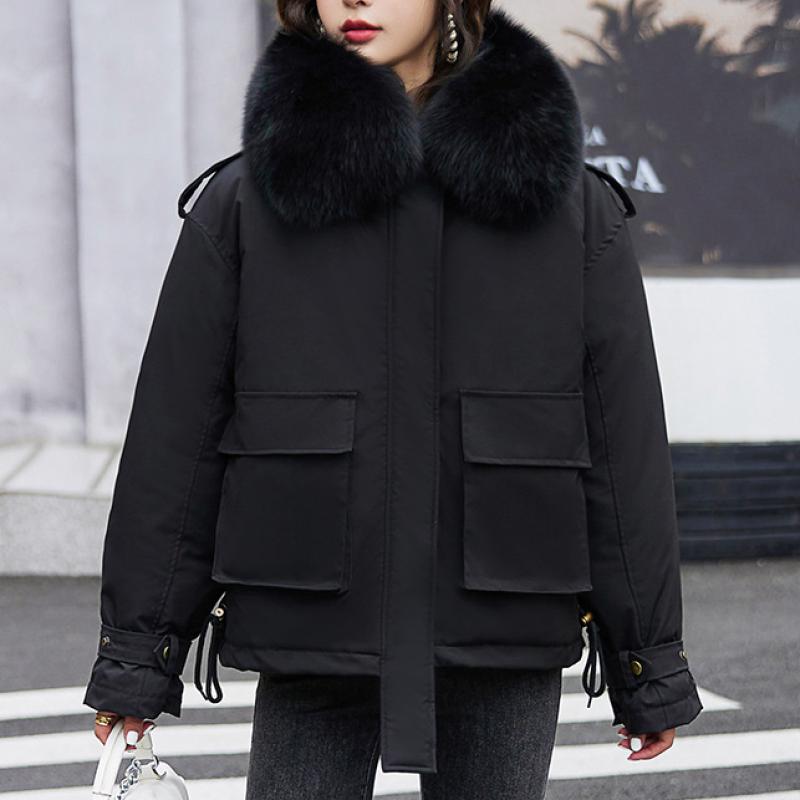 Cotton Padded Fur Parka New Big Fur Collar Down Winter Jacket Women Thick Warm Parkas Female Outerwear