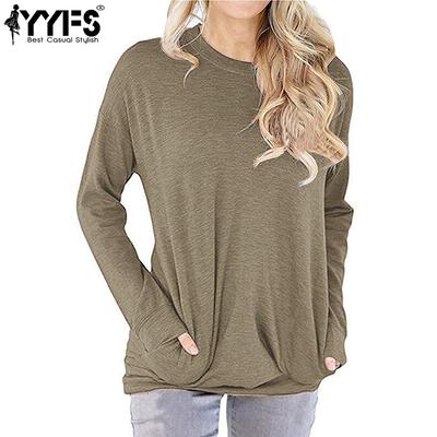 Women's Fashion Casual Solid Color Print Spring Autumn Long Sleeve O-Neck Blouses & Shirts