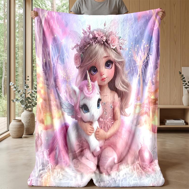 Fantastic Unicorns in Galaxy Theme blanket Lightweight Warm Flannel Blanket Decorative Throw Blanket for Home Decoration