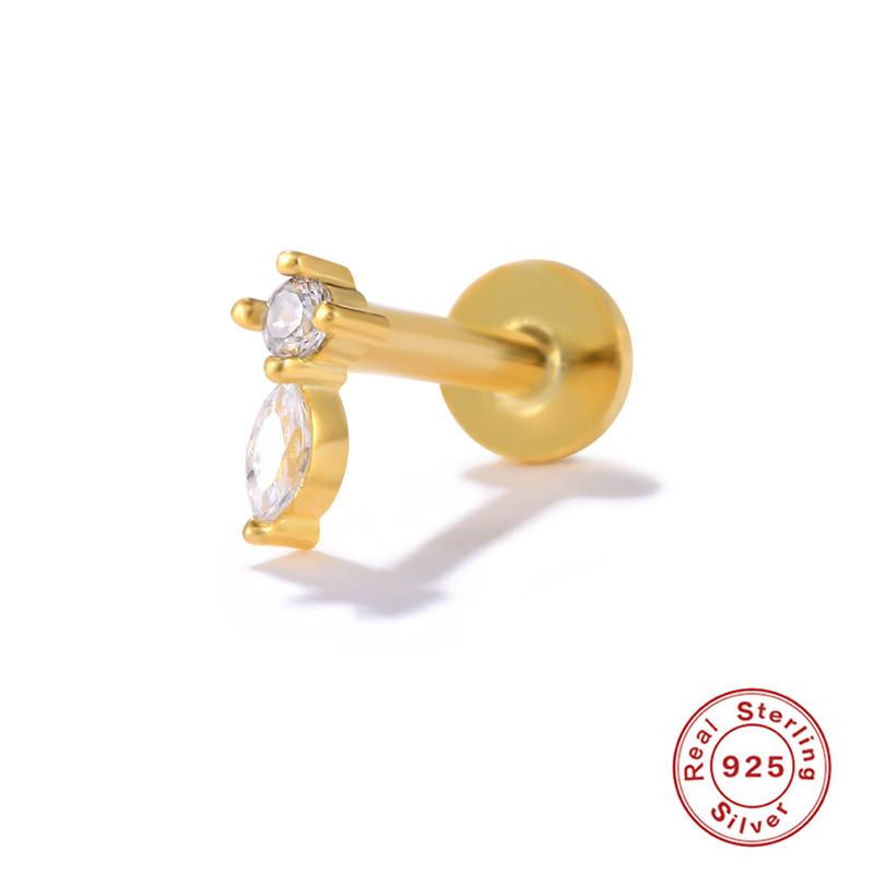 S925 Sterling Silver New Version Puncture Internal Thread Flat Head Body Auricle Puncture Earbone Stud Earring Stud Earring