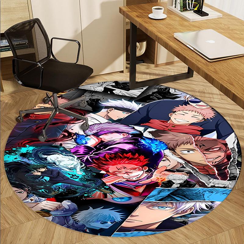 Jujutsu Kaisen Pattern Round Rug, Indoor/Outdoor Mat, for Picnic, Gameroom, Bedroom, Office, Living Room, Home Decor Carpet, Birthday Gift